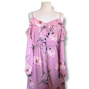 Love Fire Womens Midi Dress Sz Large Pink Floral Off Shoulder Boho Festival